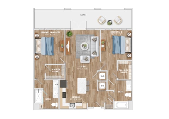 Floor Plan  B2B Floor Plan 2 Bed 2 Bath 1,244 Sq. Ft. at Hawkins Press Apartments,Charlotte, NC
