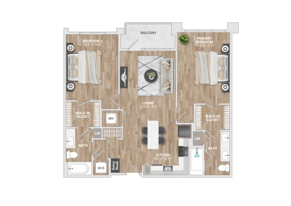 Floor Plan  2 bed 2 bath B3BH Floor Plan at South and Hollis, Charlotte, NC