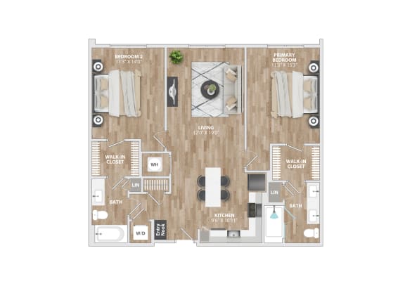 Floor Plan  2 bed 2 bath B4B Floor Plan at South and Hollis, Charlotte, North Carolina