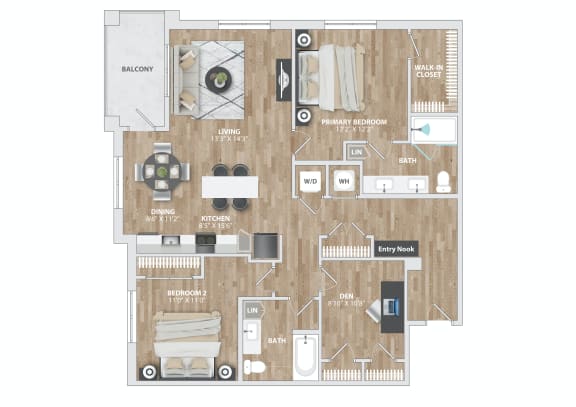 3 bed 2 bath A C40 Floor Plan at South and Hollis, North Carolina, 28209