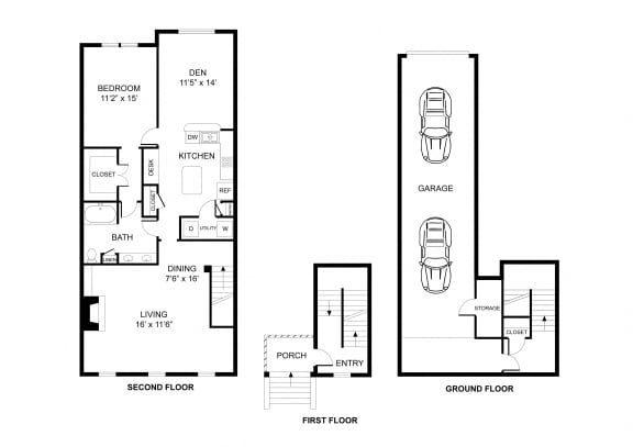 Floor Plan  One bedroom, one bathroom,town home, walk in closet, laundry room, hvac room, pantry, living room, kitchen THE ARMSTRONG floor plan, 1143 square feet.