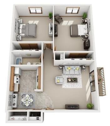 St Cloud MN apartment floor plan - 2 bed 1 bath