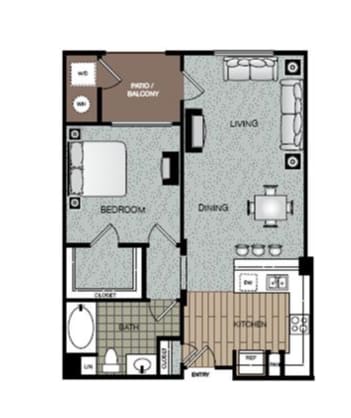 Luxe 1 Bed 1 Bath Floorplan at Enclave at Warner Center, California, 91303