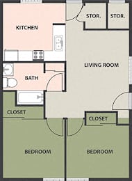  Floor Plan 2-Bedroom, 1-Bath