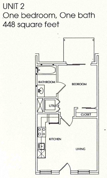 One Bedroom One Bath Floor Plan at Williamsburg Apartments, Grand Prairie, 75051