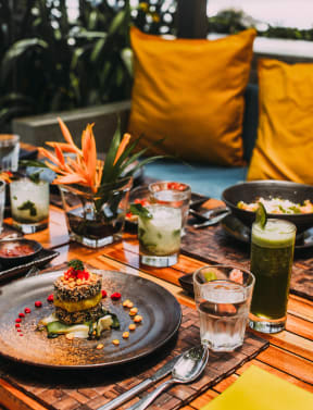 a table set with food and drinks on it at La Terraza, Phoenix, AZ, 85018