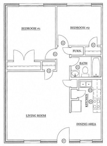 Floor Plan 2 BED / 1 BATH