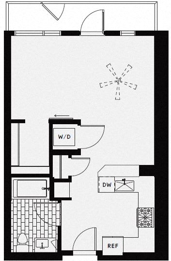 Studio Row Home &#x2013; 0 Bedroom 1 Bath Floor Plan Layout &#x2013; 578 Square Feet