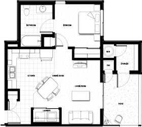 Floor Plan 1 bed 1bath 561 sf