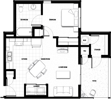Floor Plan  1 bed 1bath 561 sf