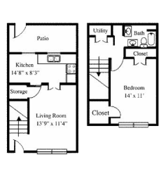 1BR 1BA Townhome
