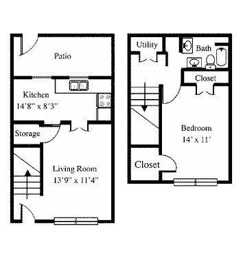 Floor Plan  1BR 1BA Townhome