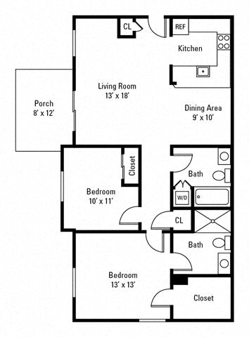 Floor Plan  2 Bedroom, 2 Bath 1,092 sq. ft. - Niagara at Centerpointe Apartments, Canandaigua, 14424