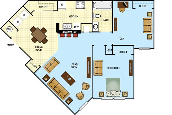 One Bedroom One Bath Floor Plan