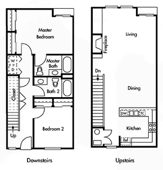Two Story- Two Bedroom Two Bathroom Floor Plan