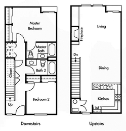 Two Story- Two Bedroom Two Bathroom Floor Plan