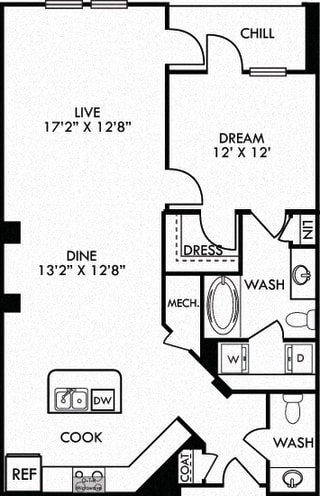 The Jennings. 1 bedroom apartment. Kitchen with island open to living/dinning rooms. 1 full bathroom &#x2B; 1 half bathroom. Walk-in closet. Patio/balcony.