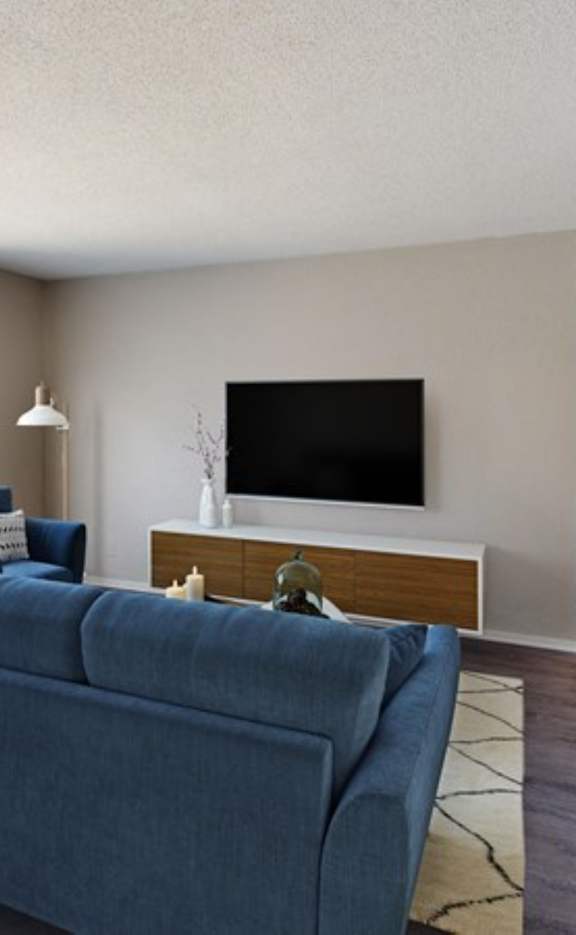Living room with a couch, a chair, and a television.