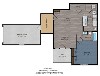 1 bed 1 bath floor plan D at The Flats on Houk, Delaware, OH, 43015