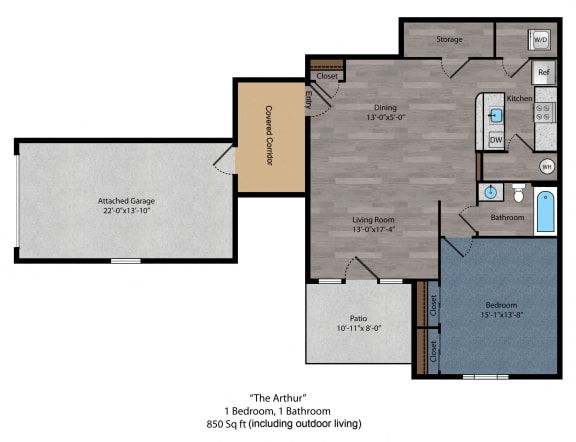 1 bed 1 bath floor plan D 1 bed 1 bath floor plan D at The Flats on Houk, Delaware, OH, 43015