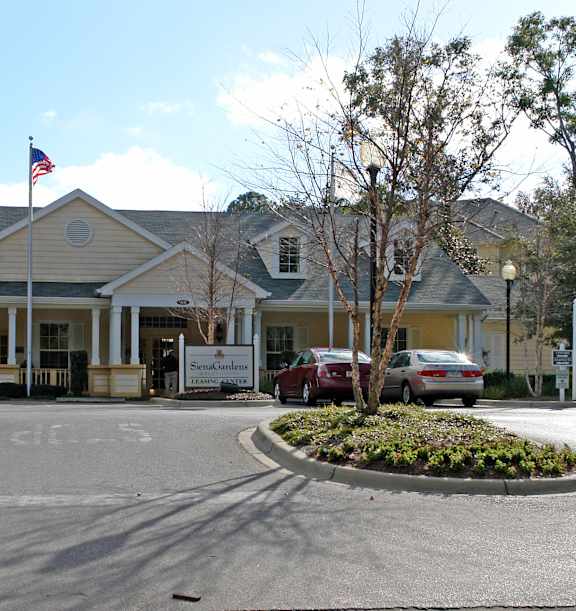 A building with a flag on top of it.