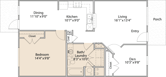 Floor Plan  The Alboran -  1 Bedroom &#x2B; Den