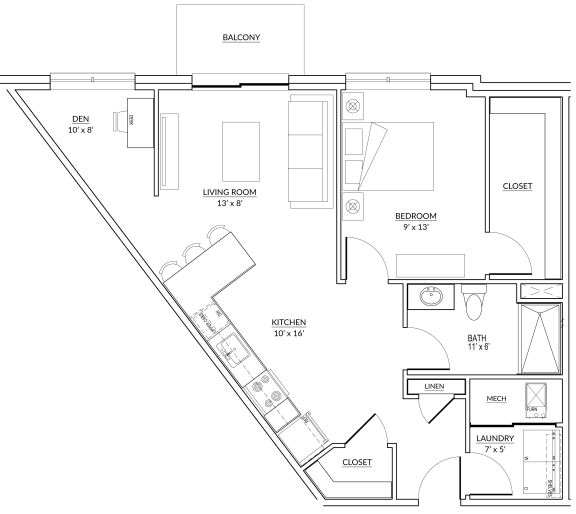 Hartman Style G - 1 bed, 1 bath &#x2B; den apartment floor plan