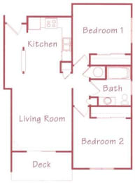 Floor Plan  Redwood two bedroom one bathroom Floorplan at Northridge Heights Apartments