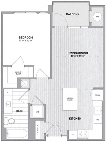 Floor Plan  1 BED 1 BATH Floor Plan at Indigo 301 Apartments, King of Prussia, 19406
