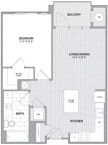Floor Plan  1 BED 1 BATH Floor Plan at Indigo 301, King of Prussia, 19406
