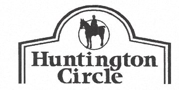 A black and white image of a sign for Huntington Circle.
