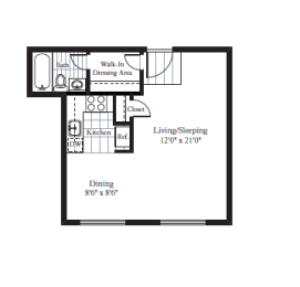 Studio  S2 Floor Plan at The Fields of Arlington, Virginia