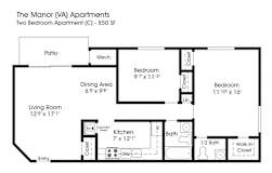 2 Bed Floor Plan at The Manor/The Manor East Apartments, Leesburg, 20176