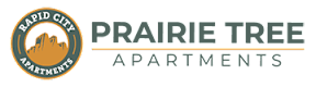 The image is a logo for Prairie Tree Apartments in Rapid City.