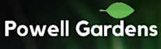 A logo with a green leaf and the words "Powell Gardens" in white.