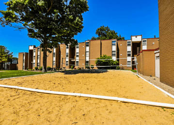 Sand Volleyball Court View at Eagles Landing Apartments, Integrity Realty, Kent