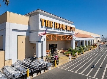 the home depot building with luggage in front of it