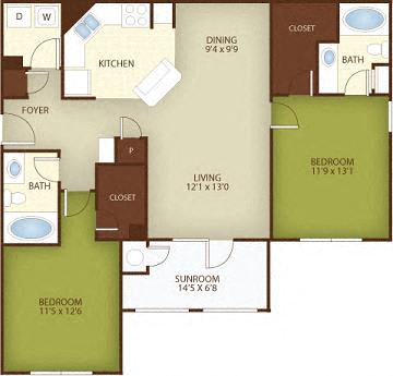 Floor Plan  Spruce Floor Plan at Stone Ridge Apartment Homes, Mobile, AL