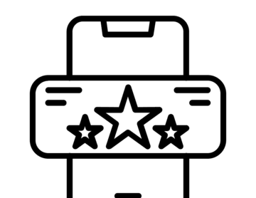 A line drawing of a mobile phone with a star on the screen.
