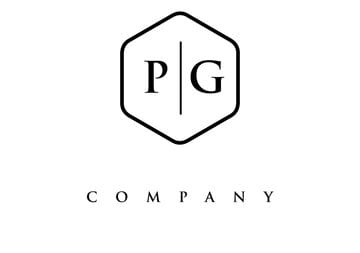 a logo that has a hexagon shape with the initials pg