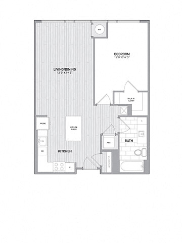 Floor Plan  Beautiful 1 BED 1 BATH Floor Plan at Indigo 301 Apartments, King of Prussia, Pennsylvania