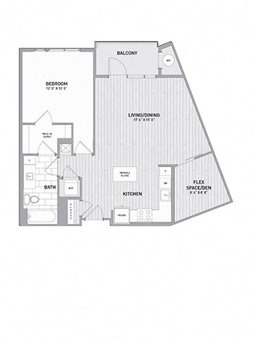 Floor Plan  1 BED 1 BATH w/ DEN Floor Plan at Indigo 301 Apartments, King of Prussia, PA, 19406