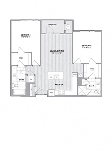 Floor Plan  2 BED 2 BATH Floor Plan K at Indigo 301 Apartments, King of Prussia