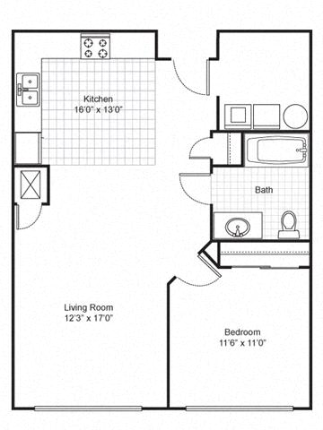 Floor Plan  1 Bedroom 1 Bath 2D Floorplan-Quimby Plaza Apartments Memphis, TN
