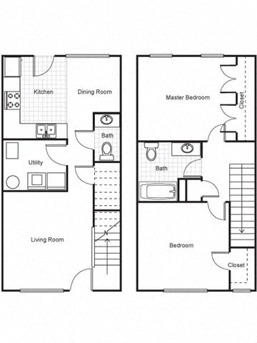2 Bedroom 1.5 Bath Townhouse 2D Floorplan_Harmony Oaks Apartments, New Orleans, LA