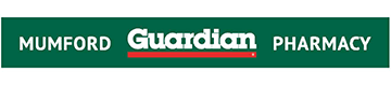 A green banner with the words Mumford Guardian Pharmacy written on it.