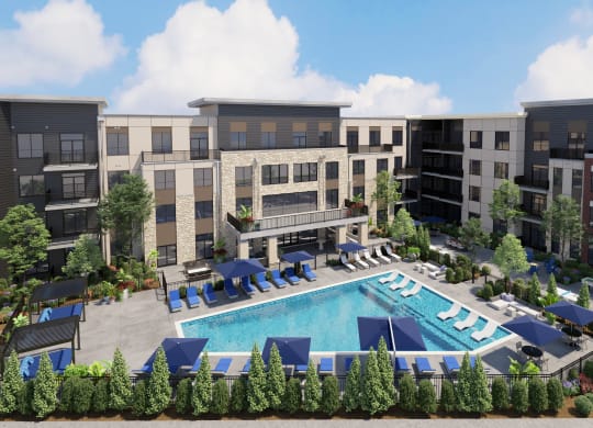 Resort-style Swimming Pool Amenity at Luxe 360 on Centerpointe Apartments in Midlothian, Virginia