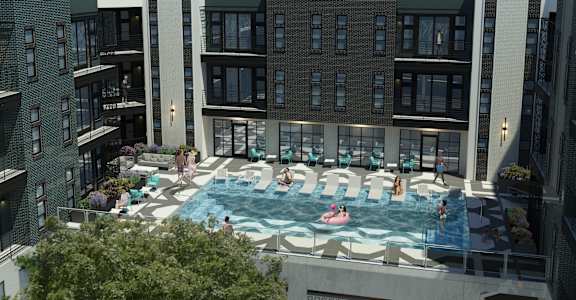 a rendering of the pool at kelley crossman apartments