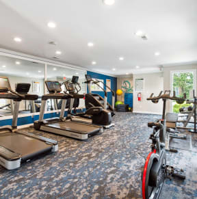 the gym at the landing at pullman apartments in pullman
