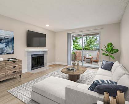 a living room with a couch and a tv and a fireplace